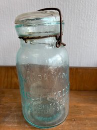 Vintage Lightning Teal Glass Jar