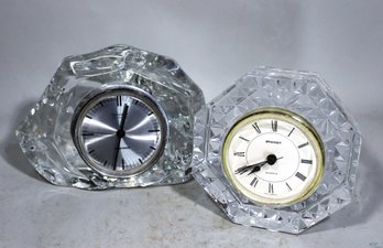 Two Crystal Desk Clocks Quartz Movements (one Face Is Loose)