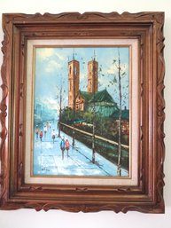 Signed Original European Street Scene Oil On Canvas