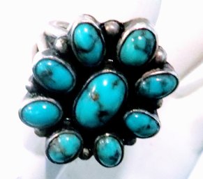 Joe Piaso Jr. Native Vintage Turquoise Flower Cluster Sterling Ring