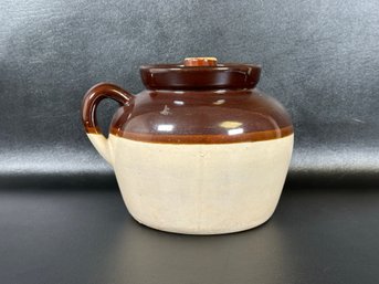 A Classic Vintage Pottery Beanpot With Lid