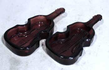 Two Vintage Amethyst Glass Violin Shaped Dishes