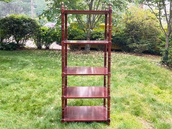 A Mahogany Faux Bamboo Form Etagere With Brass Details