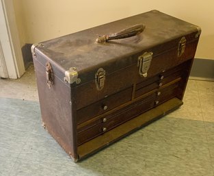 Antique Wood Tool Box ~ Filled With Tools ~ 7 Drawers And Top Opens  (T)