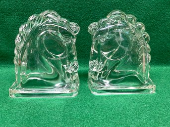 Pair Of Art Deco Glass Horse Head Bookends.