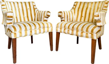 A Pair Of Glamorous Vintage Hollywood Regency Armchairs In Original Striped Velvet