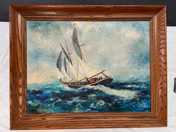 Sail Boat Ship Painting Signed C. Lumm  28x22 Framed