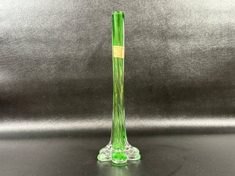 A Vintage Mid-Century Bud Vase In Twisted Green Glass By Moser