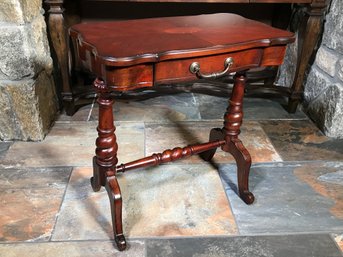 Cute One Drawer Mahogany Table - Inlaid Top - Brass Pull Pull On Drawer -  Nice Decorator Table - Great Look