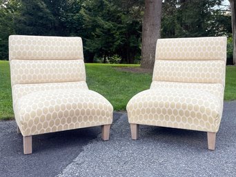 A Pair Of Modern Oversize Slipper Chairs By Lillian August In Donghia Print