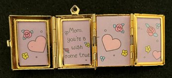 Vintage Jewelry - Precious Moments - Fold Out Photo Frame - Locket Pendant - Gold Tone - 1 3/8 X 1 X 5/16