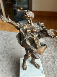 Wonderful Vintage Mid Century Modern Brutalist Bronze Sculpture- Artist Signed- White Marble Base