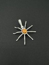 Natural Orange Mojave & Sterling Silver Spider Pendant