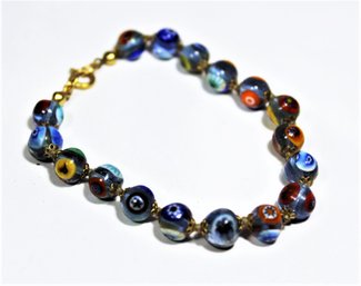 Art Glass Beaded Bracelet Gilt Clasp