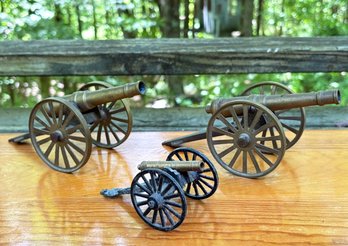 A Trio Of Antique Toy Cannons - Cast Iron And Brass