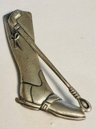 VINTAGE SIGNED DANECRAFT STERLING SILVER EQUESTRIAN RIDING BOOT WITH WHIP BROOCH