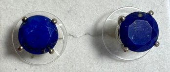 STUNNING SIGNED STS STERLING SILVER LAPIS LAZULI 7.7MM STUD EARRINGS