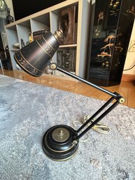 Early Vintage Tole Painted Metal Adjustable/ Articulating Desk Lamp- Circa 1930s/40s.