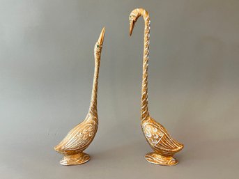 Pair Of Indian Hand Chased Aluminum Kissing Swan Figures