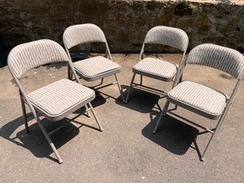 Four Metal Folding Chairs With Fabric Padded Seats - Metal Frame - Meco Corporation