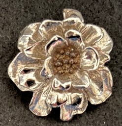 Vintage Jewelry - Sterling Silver 925 - Brooch Pin  - Flower - Heavy Thick  - 1 3/8 Inch Diameter