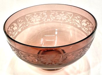 Beautiful Plum Floral Etched Serving Bowl
