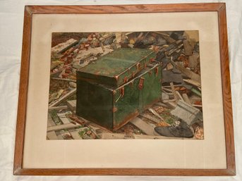 Original Watercolor Painting Green Trunk Signed 32x27 Matted Framed