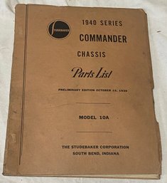 Studebaker 1940 Series Commander Chassis Parts List
