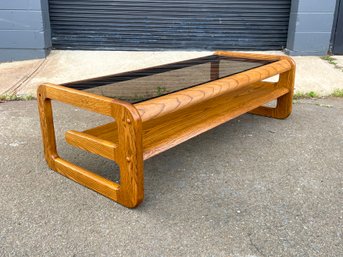 Vintage Lou Hodges Oak And Glass Coffee Table
