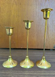 Lot Of Three Assorted Sized - Vintage IKEA - Triad Brass Candlestick Holders