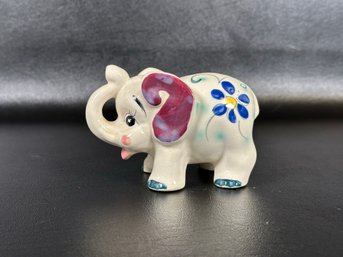 A Sweet Little Vintage Elephant Coin Bank In Ceramic, Made In Japan, Full Of Coins