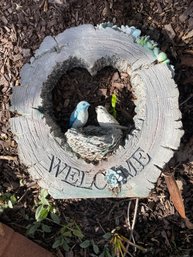 Resin Garden Sculpture With Birds 'WELCOME'