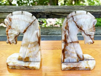 A Pair Of Vintage Marble Horse Head Bookends