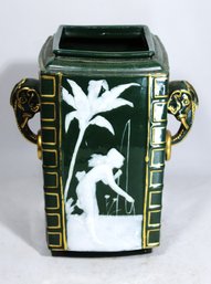 Antique Continental Pate Sur Pate Porcelain Vase Fairy Fishing