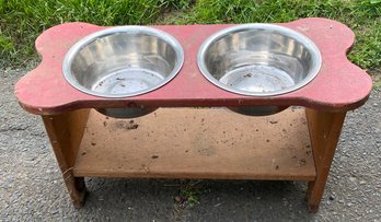 Bone Shaped Wood Dog Bowl Stand