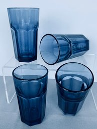 Vtg Lot Of 4 Libbey Duratuff Gibralter Paneled Dusky Blue Drinking Glasses 4-1/2' X 2-1/2'