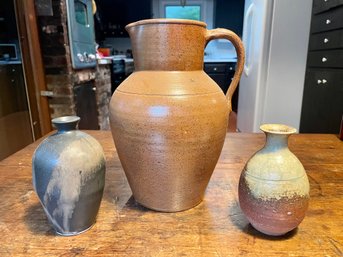 Three Earthenware Vessels Including Pitcher Made In France