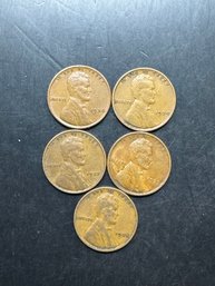 5 Wheat Pennies 1935, 1936, 1937, 1938, 1939
