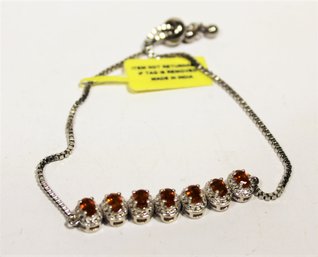 Sterling Silver Contemporary Slide Closure Bracelet Orange Gemstones