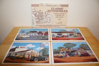 Vintage Lot Of Four Lithographs Of Classic American Automobile's