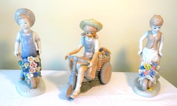 Ardalt Lenwile Handmade 3 Piece Lladro Style Floral Cart Figures