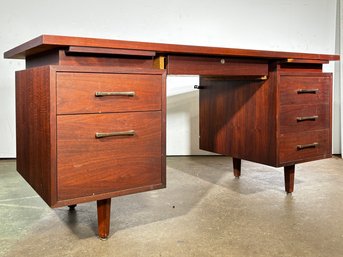 A Vintage Mid Century Modern Mahogany Executive Desk - Your Office Can Look Like The Set Of Mad Men!