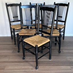 Vintage Italian Wheat Back Rush Seat Dining Chair Set Of 6