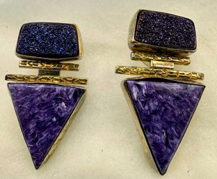 22k, 18k, And 14k Gold And Purple Amethyst And Druze Earrings