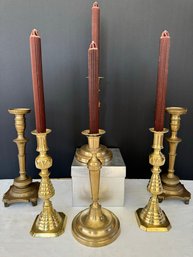 Beautiful Group Six Antique Brass & Bronze Candle Holders