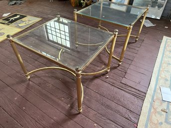 Pair Of Brass And Glass End Tables