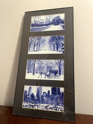 Central Park NYC Blue And White Art In Glass Format Frame