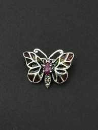 Intricate Ruby & Enamel Sterling Silver Butterfly Brooch/Pin