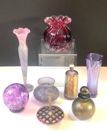 Gorgeous Art Glass Perfume Bottles & Vases In Lavender, Blue & Fuscia