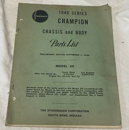 1940 Series Studebaker Champion Chassis And Body Parts List